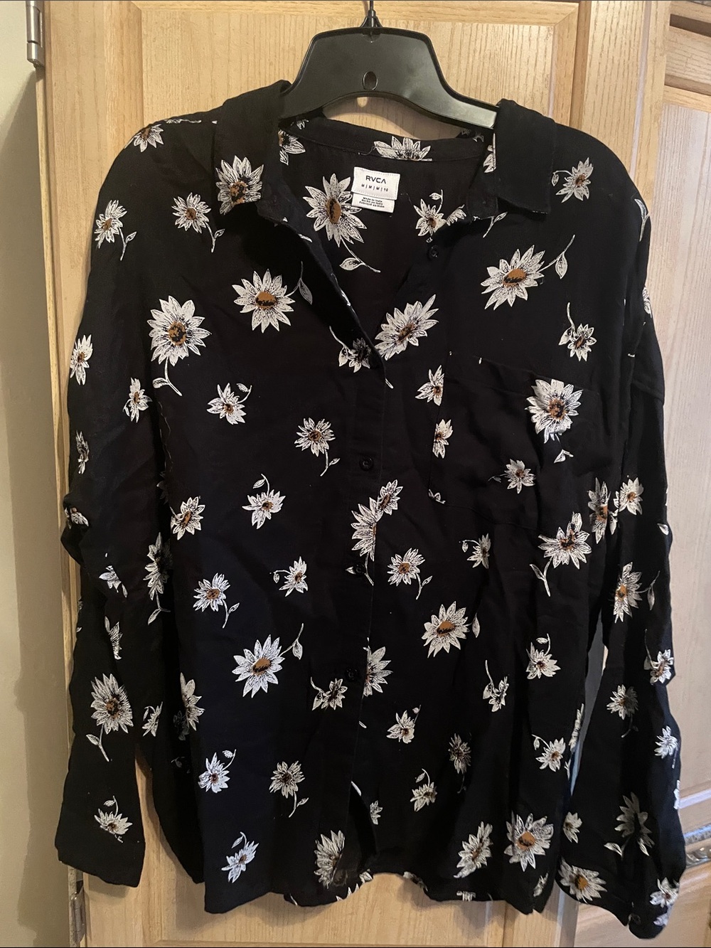 RVCA Black Floral Top with White and Yellow Accents